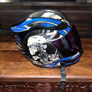 Blue Motorcycle Helmet with Black Accents